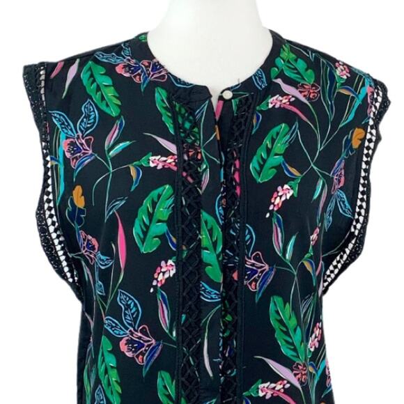 A New Day Target Blouse NEW Black Green Pink Tropical Floral Top Women's Medium - Picture 5 of 12